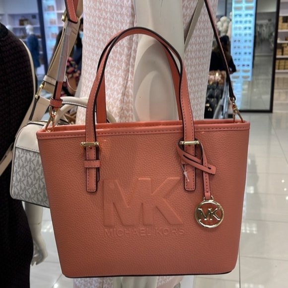 Michael Kors Jet Set Travel XS Embossed Pebbled Leather Tote Bag Sherbert - Picture 16 of 16